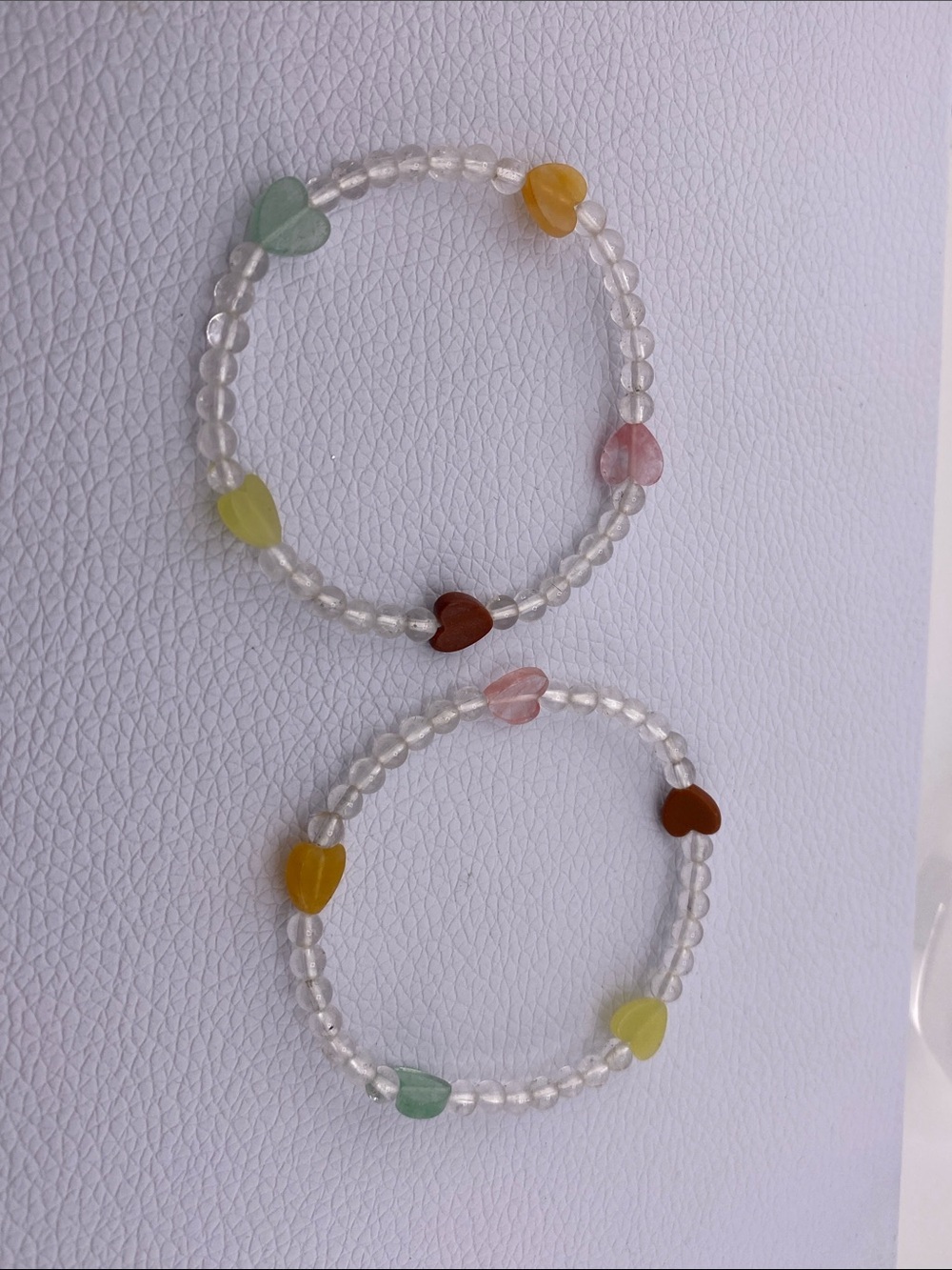 Set of 2 Natural Clear Quartz & Crystal Heart Stretch Bracelets